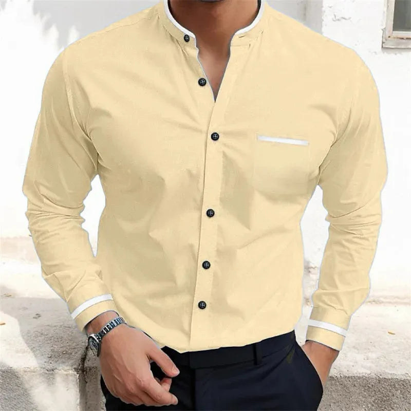 Saazoo | Men's Grandad Collar Contrast Shirt
