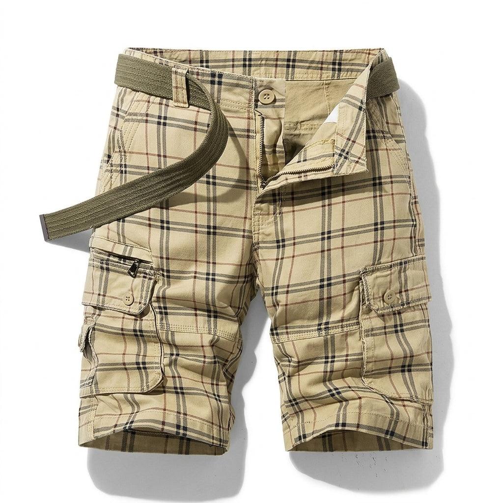 Saazoo | Men's Checked Cotton Blend Cargo Shorts