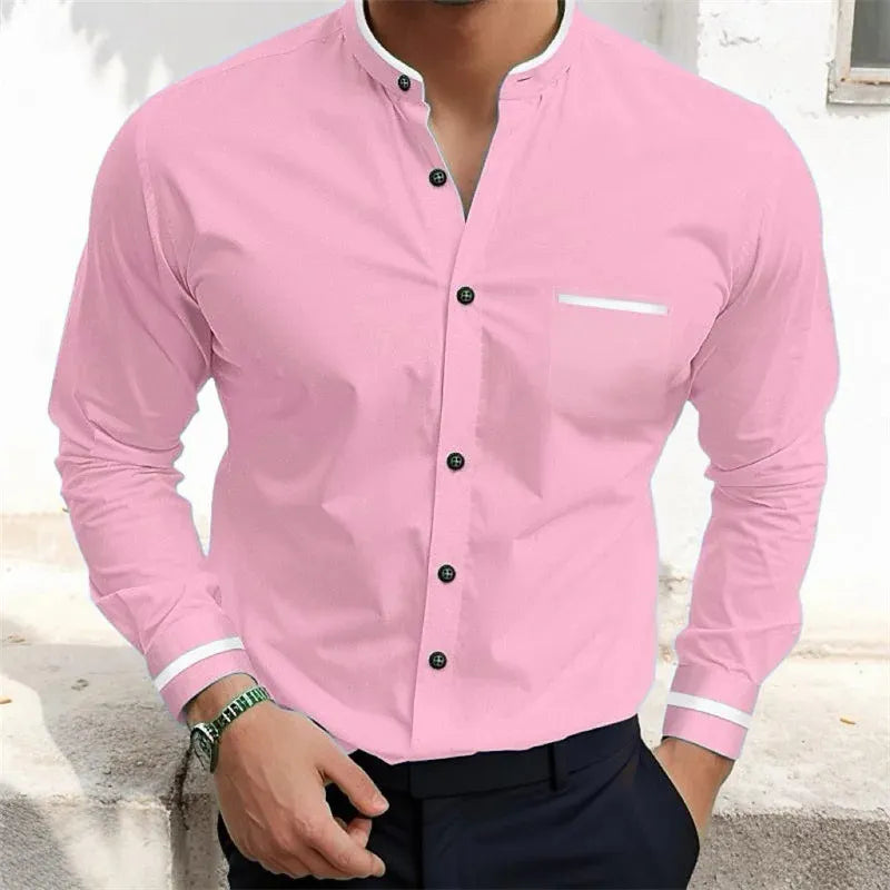 Saazoo | Men's Grandad Collar Contrast Shirt