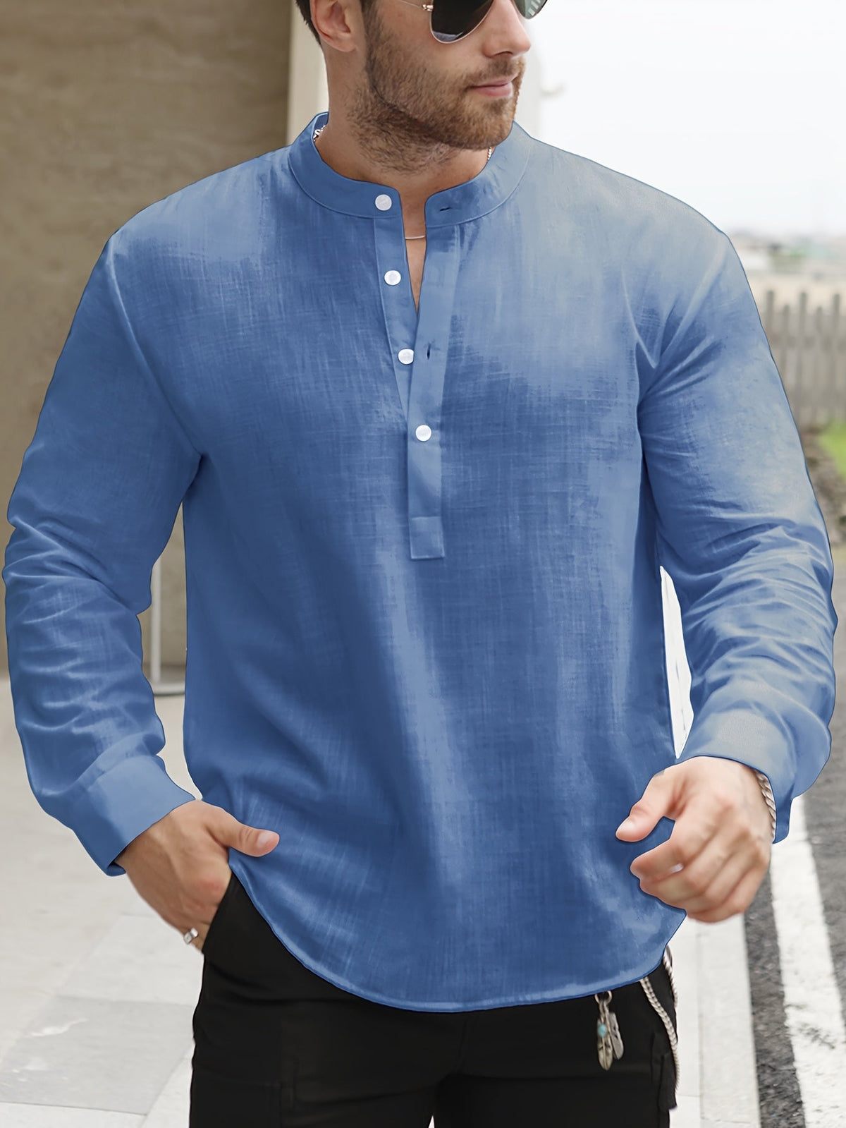 Saazoo | Men's Relaxed Cotton Blend Camp Collar Shirt