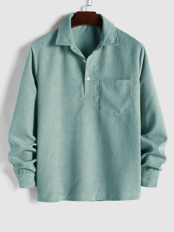 Saazoo | Men's Relaxed Half-Button Long Sleeve Shirt