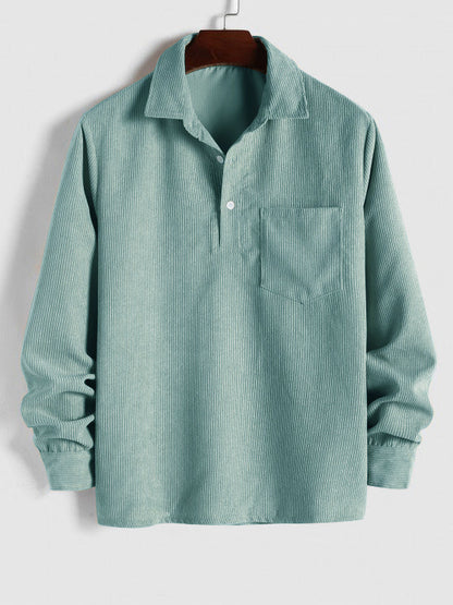 Saazoo | Men's Relaxed Half-Button Long Sleeve Shirt