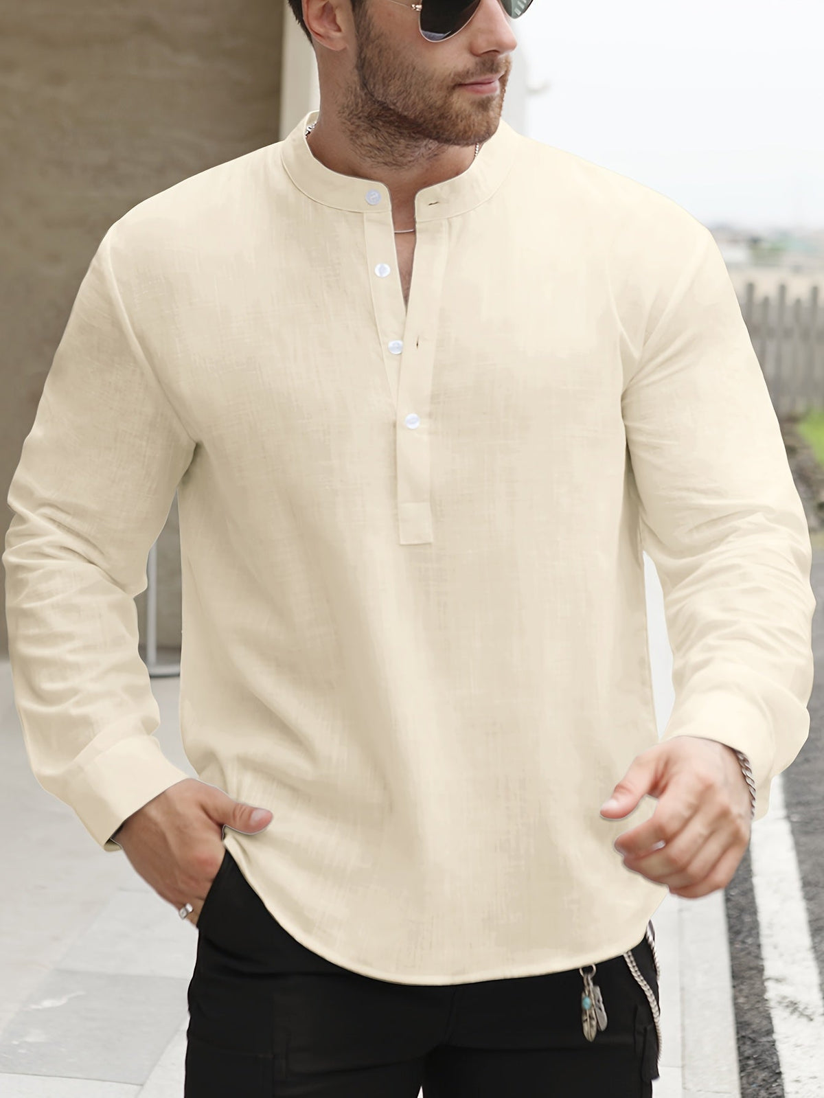 Saazoo | Men's Relaxed Cotton Blend Camp Collar Shirt