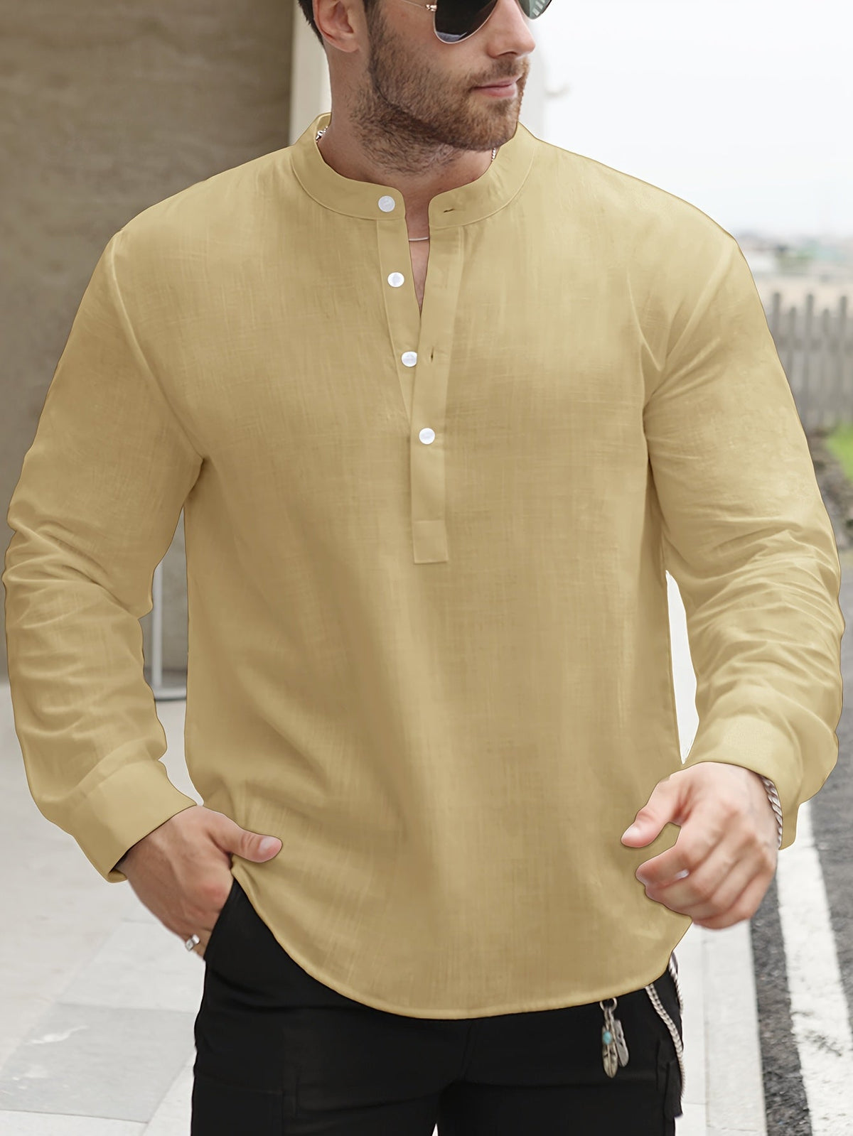 Saazoo | Men's Relaxed Cotton Blend Camp Collar Shirt