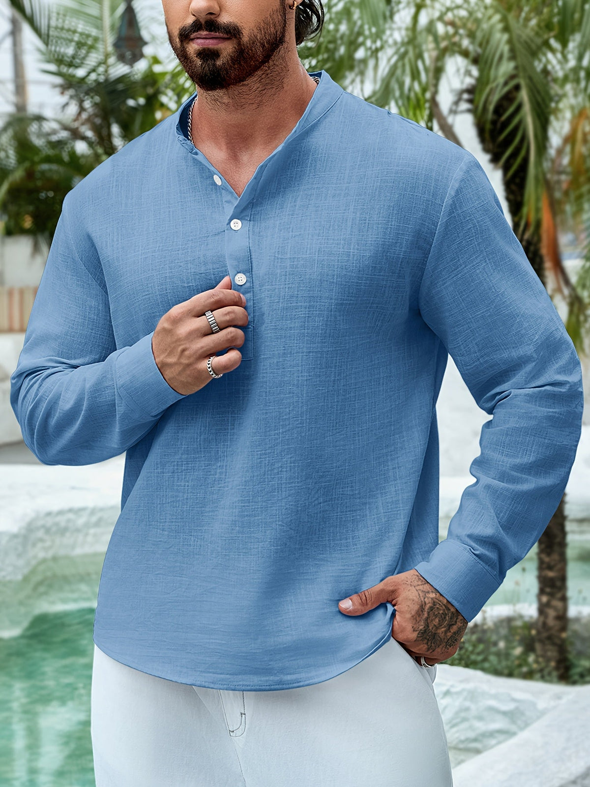 Saazoo | Men's Relaxed Cotton Blend Camp Collar Shirt