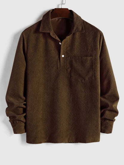 Saazoo | Men's Relaxed Half-Button Long Sleeve Shirt