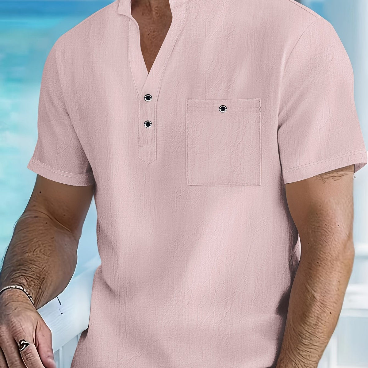 Saazoo | Men's Cotton Blend Mandarin Collar Shirt
