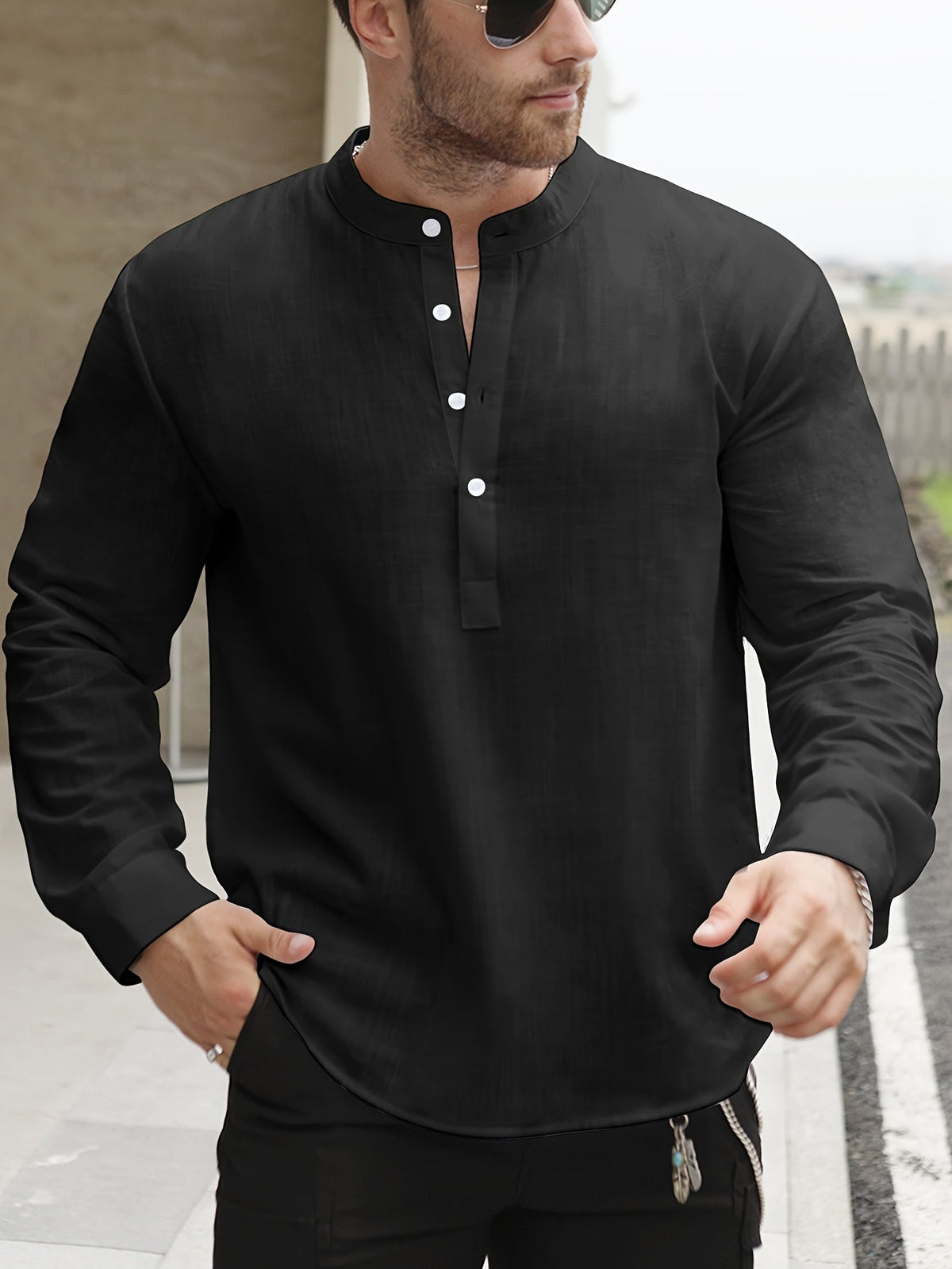 Saazoo | Men's Relaxed Cotton Blend Camp Collar Shirt