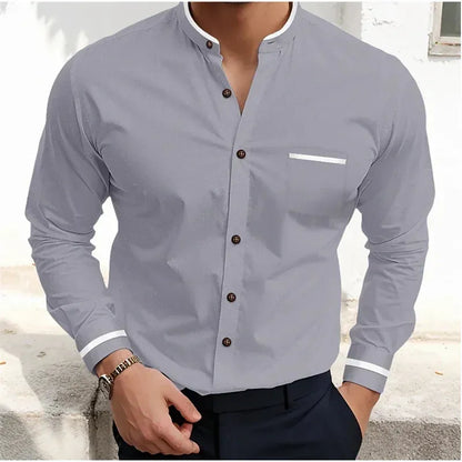 Saazoo | Men's Grandad Collar Contrast Shirt