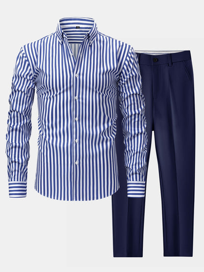 Saazoo | Men's Slim Fit Striped Shirt & Pants Set