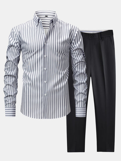 Saazoo | Men's Slim Fit Striped Shirt & Pants Set