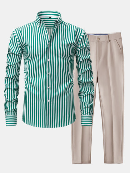 Saazoo | Men's Slim Fit Striped Shirt & Pants Set