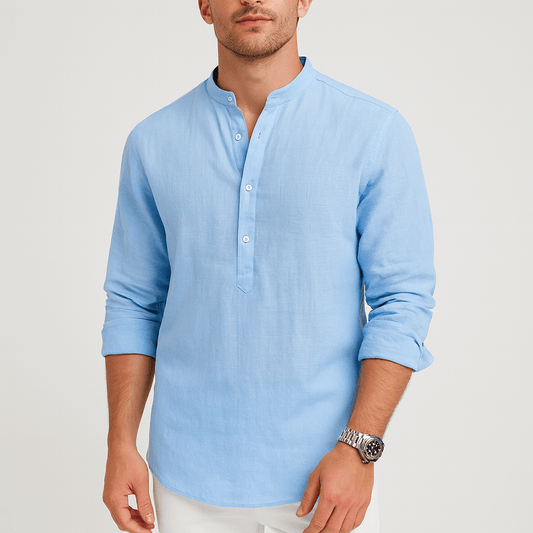 Saazoo | Stylish Long Sleeve Linen Henley Shirt