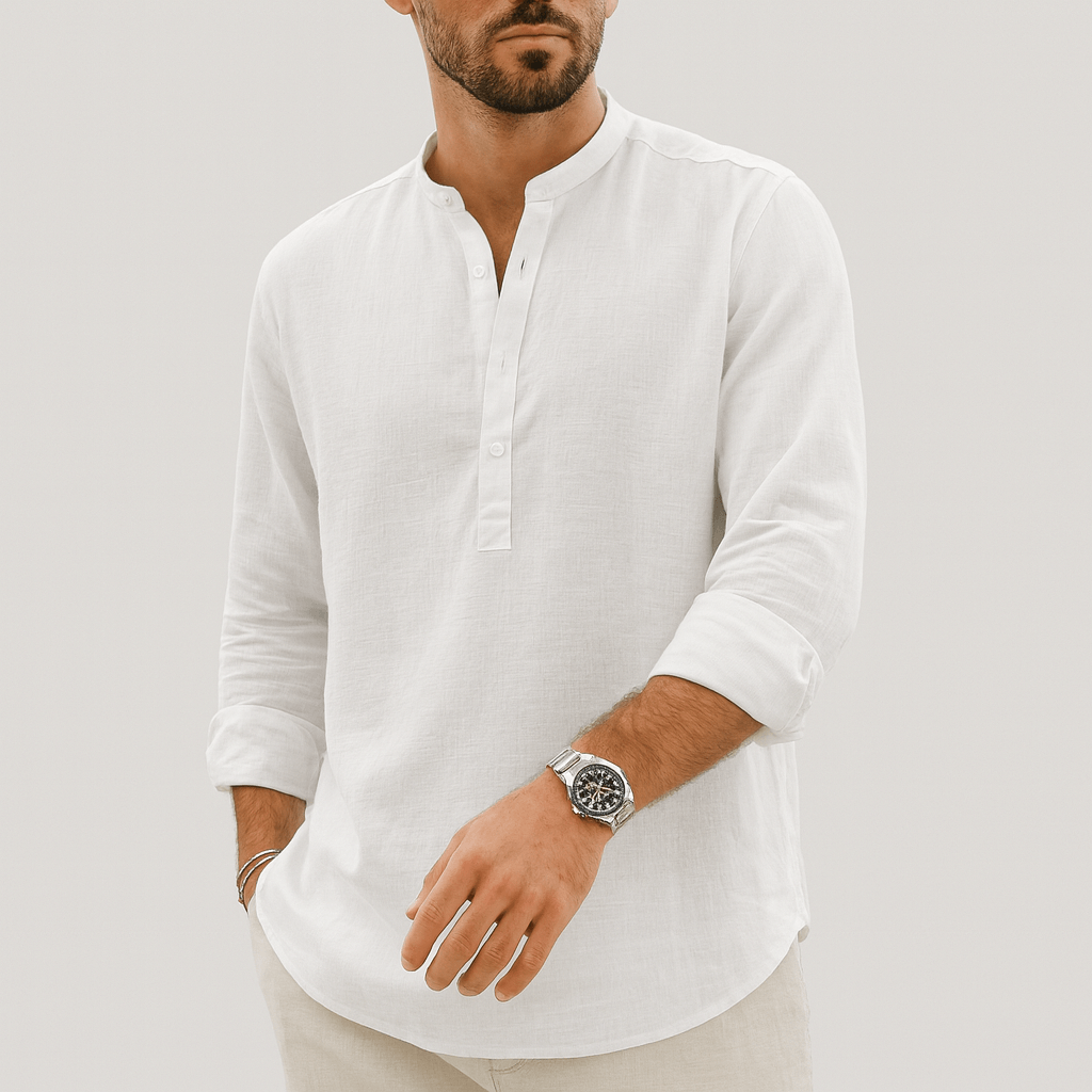Saazoo | Stylish Long Sleeve Linen Henley Shirt