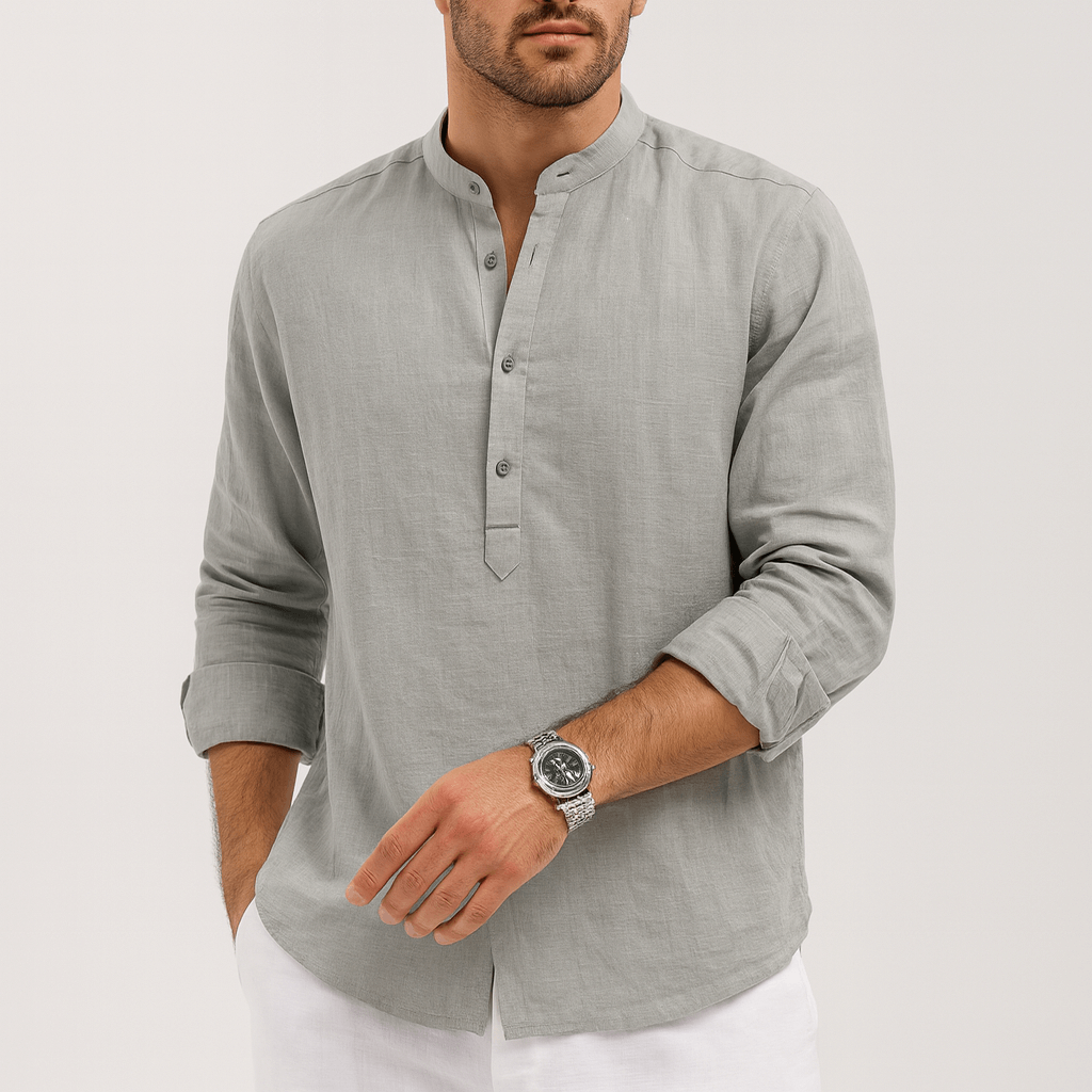 Saazoo | Stylish Long Sleeve Linen Henley Shirt
