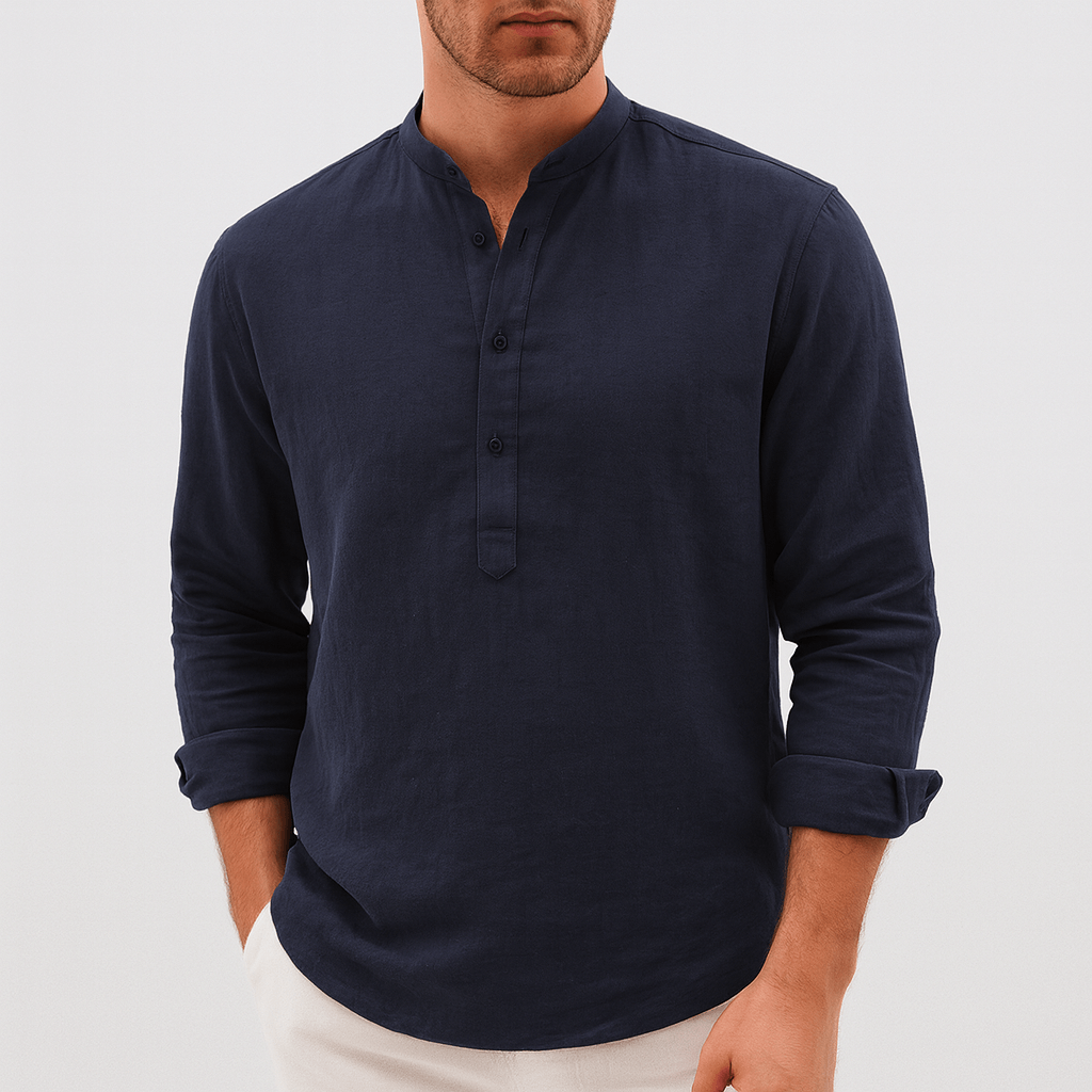 Saazoo | Stylish Long Sleeve Linen Henley Shirt