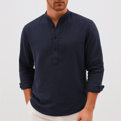Saazoo | Stylish Long Sleeve Linen Henley Shirt