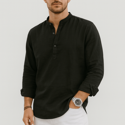 Saazoo | Stylish Long Sleeve Linen Henley Shirt