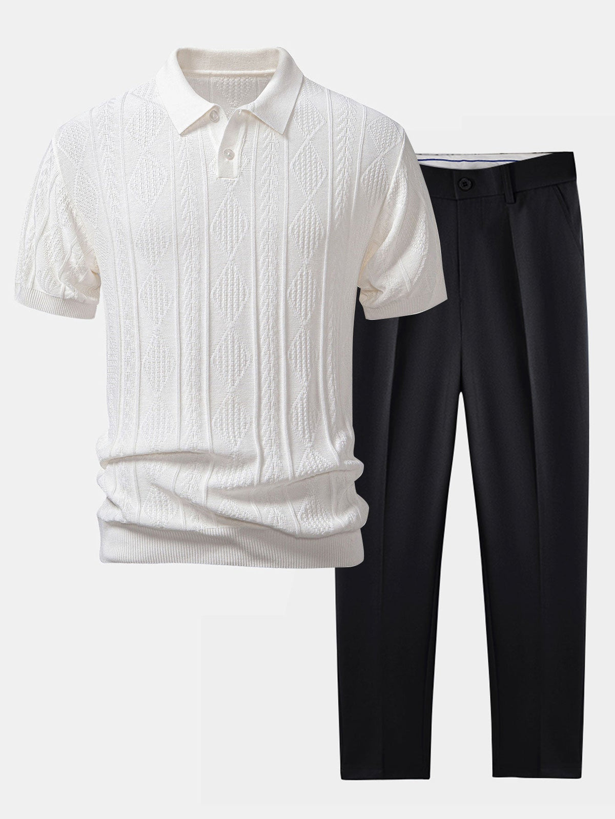 Saazoo | Men's Jacquard Polo & Slim Fit Pants Set