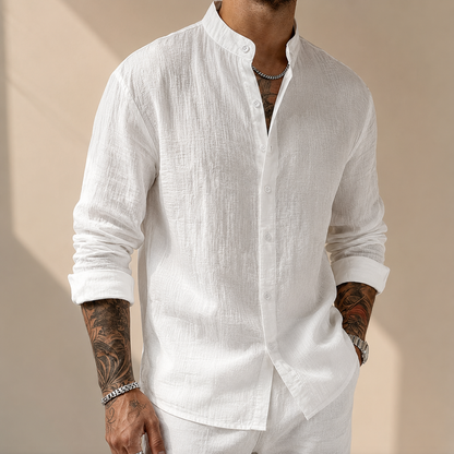 Saazoo | Men's Linen Blend Henley Shirt