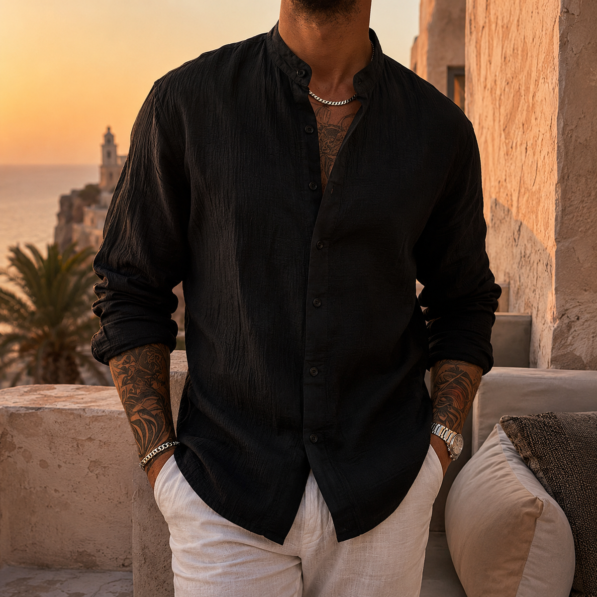 Saazoo | Men's Linen Blend Henley Shirt