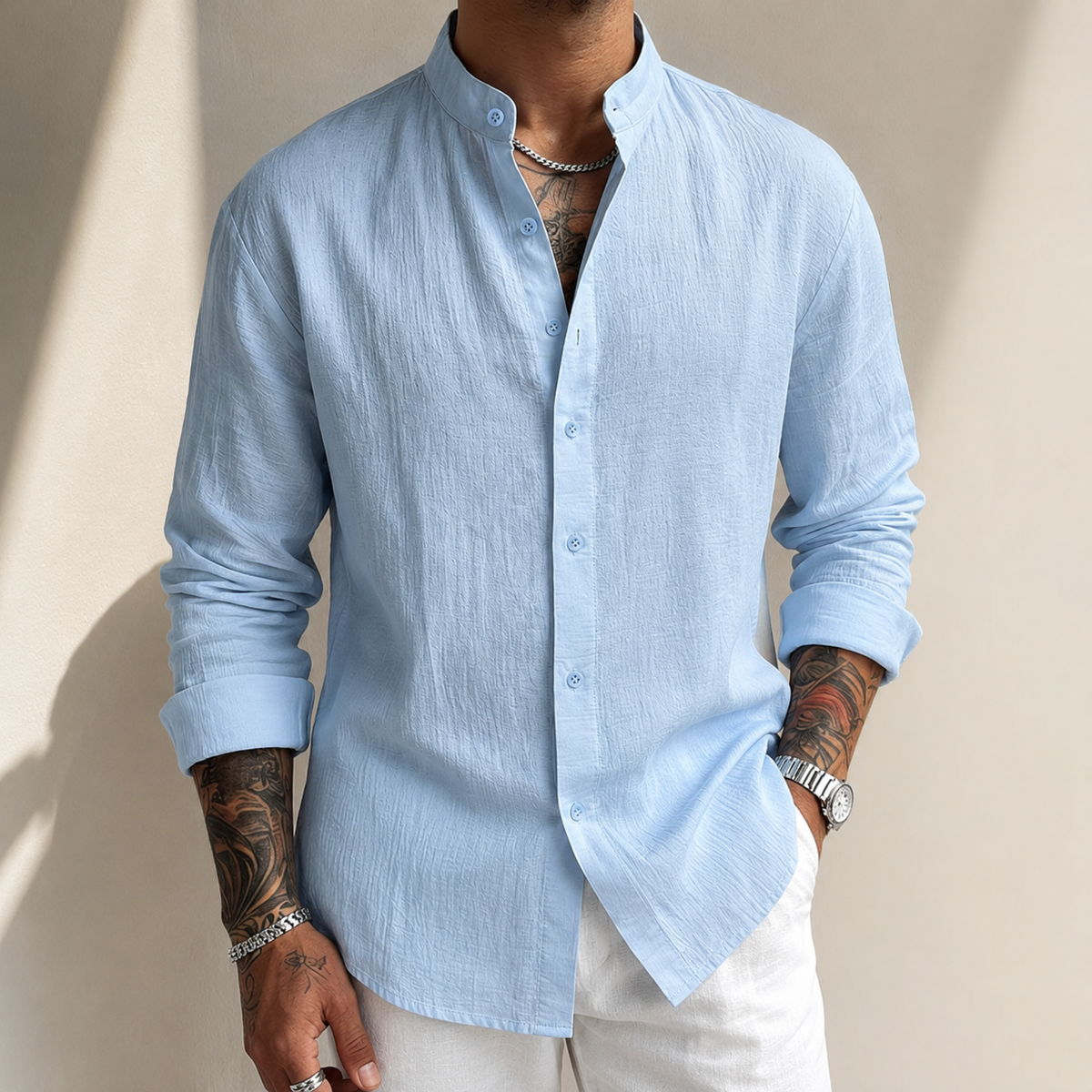 Saazoo | Men's Linen Blend Henley Shirt