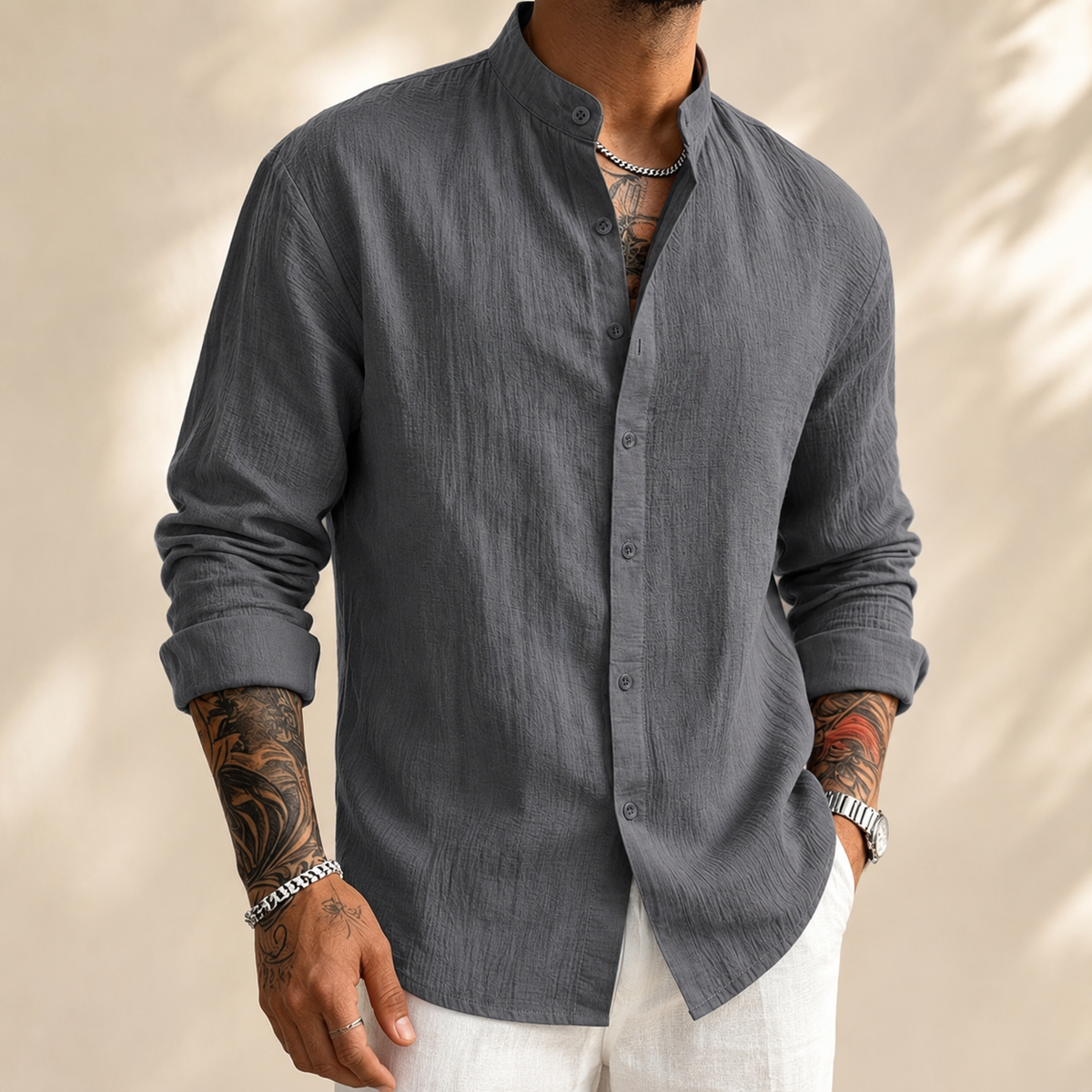 Saazoo | Men's Linen Blend Henley Shirt