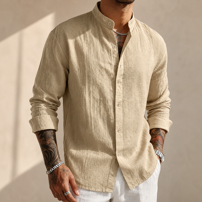 Saazoo | Men's Linen Blend Henley Shirt