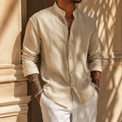 Saazoo | Men's Linen Blend Henley Shirt