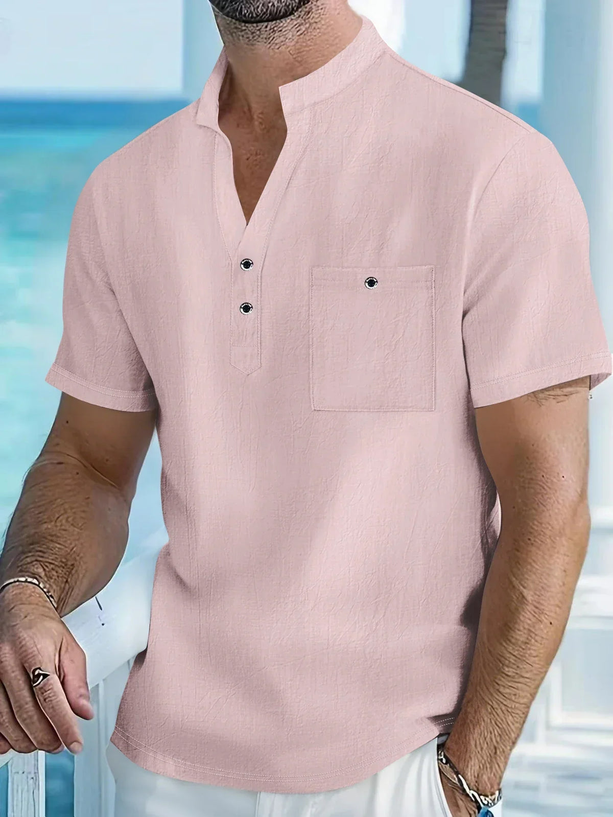 Saazoo | Men's Cotton Blend Mandarin Collar Shirt