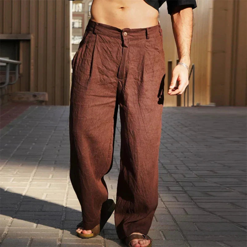 Saazoo | Men's Linen Wide-Leg Pants
