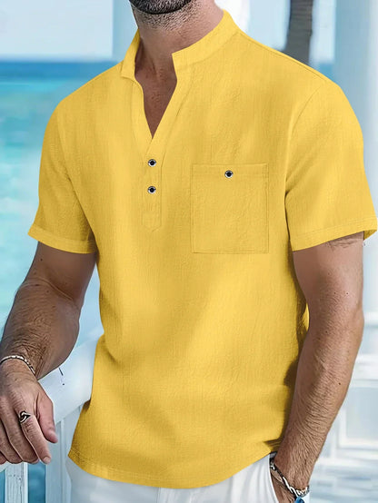 Saazoo | Men's Cotton Blend Mandarin Collar Shirt
