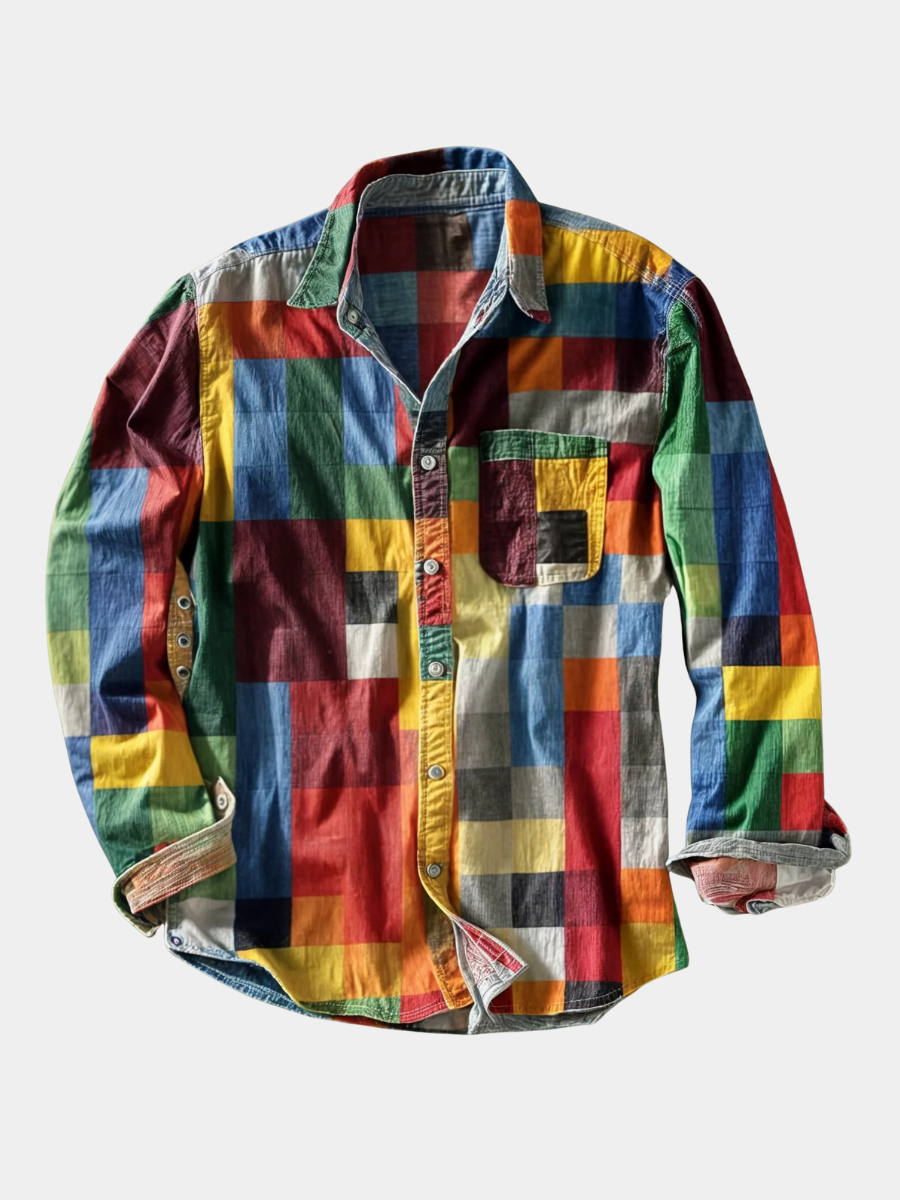 Saazoo | Men's Colorblock Patchwork Long Sleeve Shirt