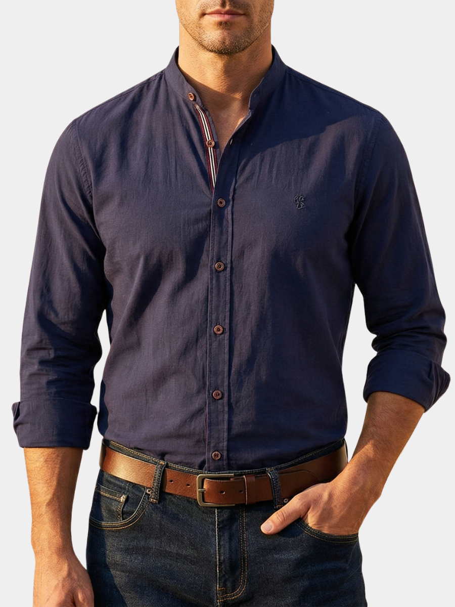 Saazoo | Men's Cotton Blend Mandarin Collar Shirt