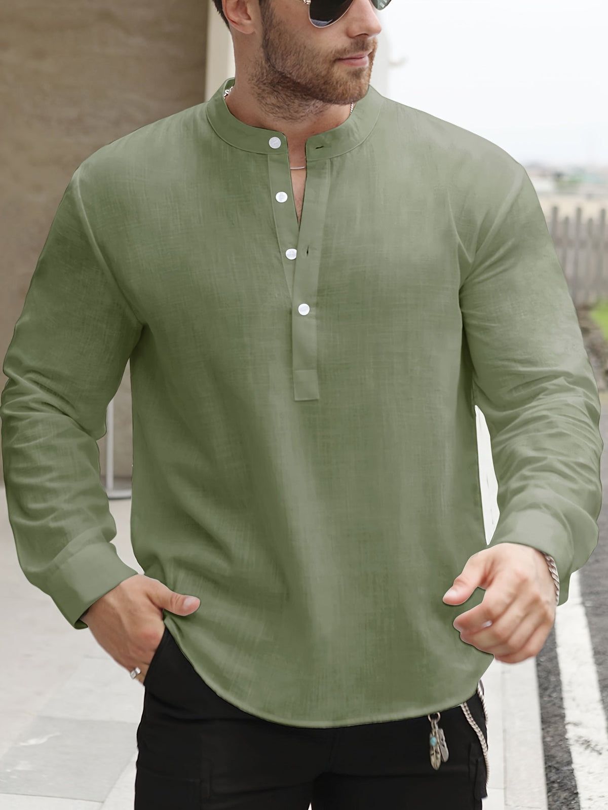 Saazoo | Men's Relaxed Cotton Blend Camp Collar Shirt