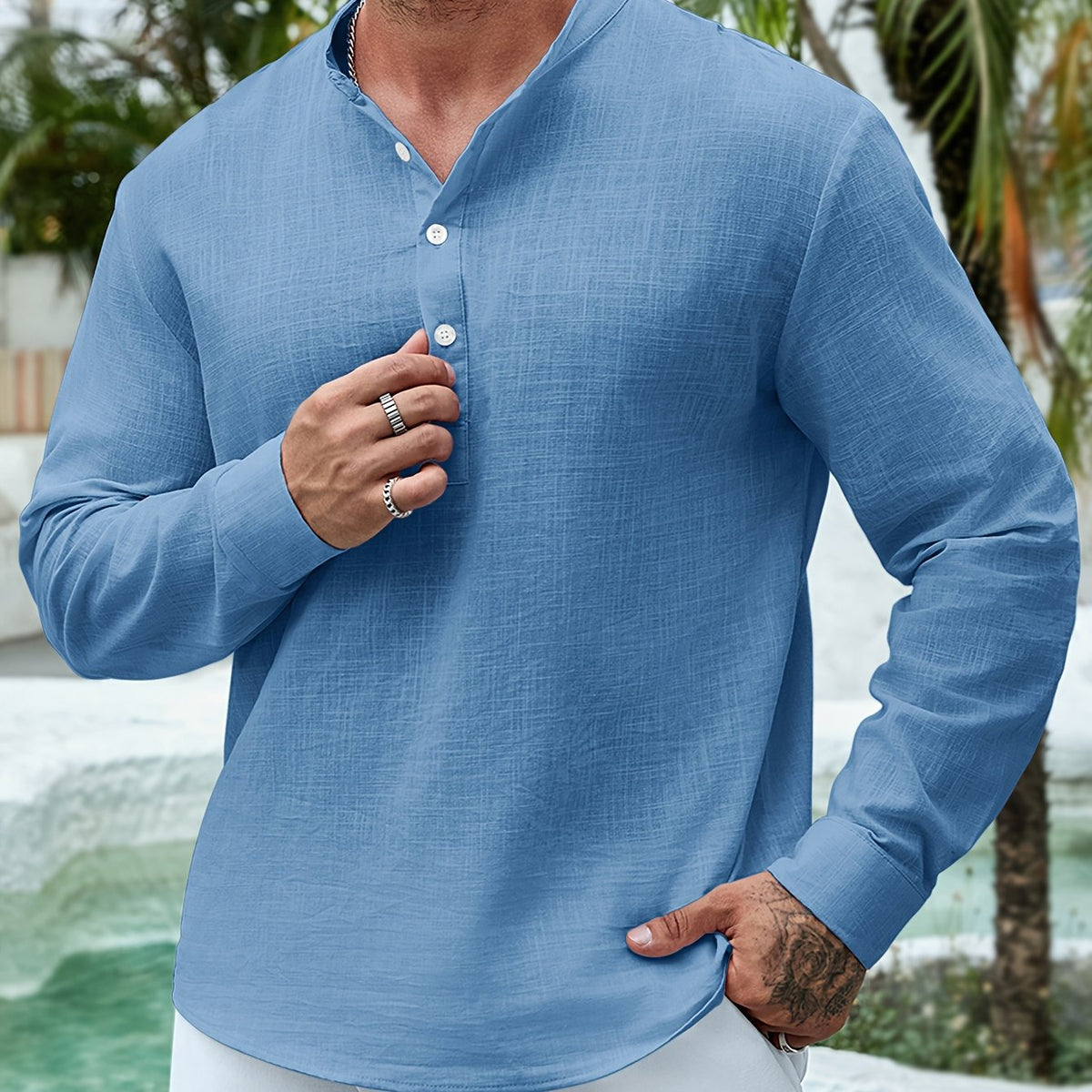 Saazoo | Men's Relaxed Cotton Blend Camp Collar Shirt