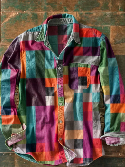 Saazoo | Men's Colorblock Patchwork Long Sleeve Shirt