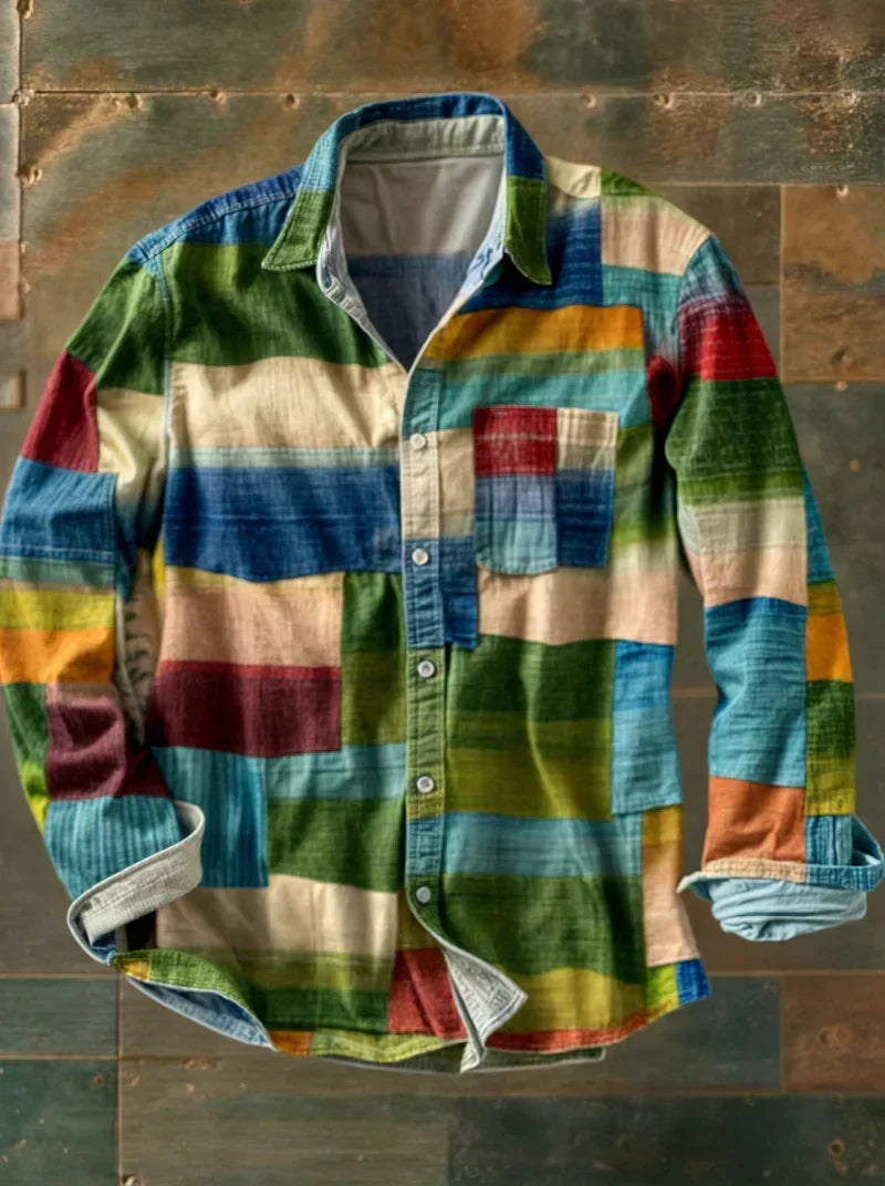 Saazoo | Men's Colorblock Patchwork Long Sleeve Shirt