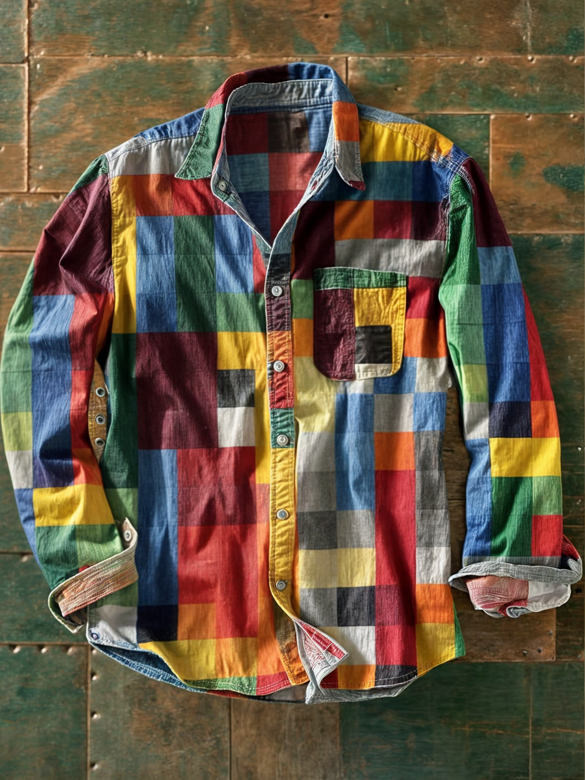 Saazoo | Men's Colorblock Patchwork Long Sleeve Shirt