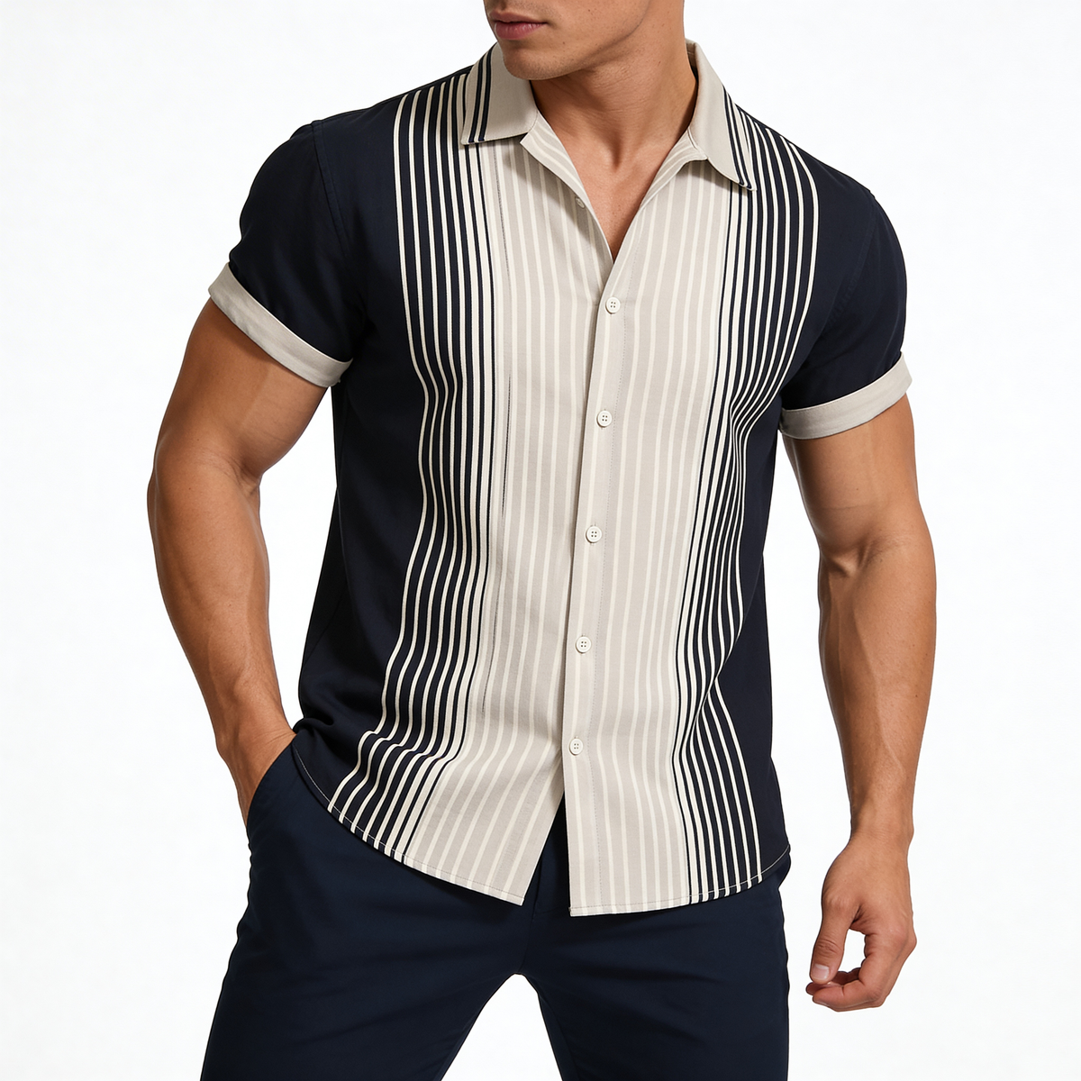 Saazoo | Men's Cotton Blend Short Sleeve Shirt in Black