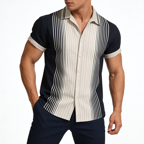 Saazoo | Men's Cotton Blend Short Sleeve Shirt in Black