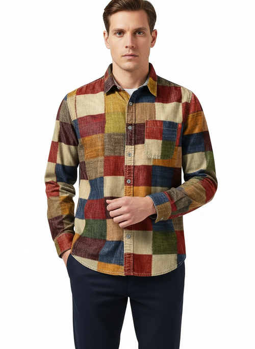 Saazoo | Men's Patchwork Long Sleeve Shirt