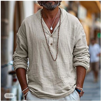 Saazoo | Men's Relaxed Cotton Blend V-Neck Shirt