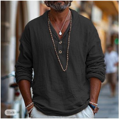 Saazoo | Men's Relaxed Cotton Blend V-Neck Shirt