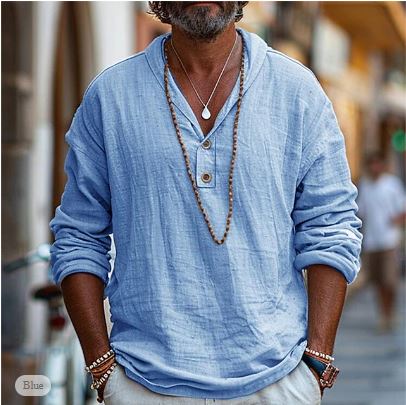 Saazoo | Men's Relaxed Cotton Blend V-Neck Shirt