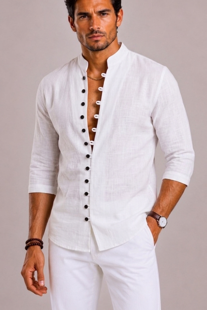Saazoo | Men's Cotton Blend Grandad Collar Shirt