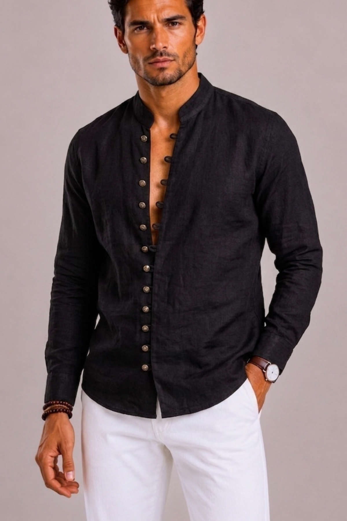 Saazoo | Men's Cotton Blend Grandad Collar Shirt