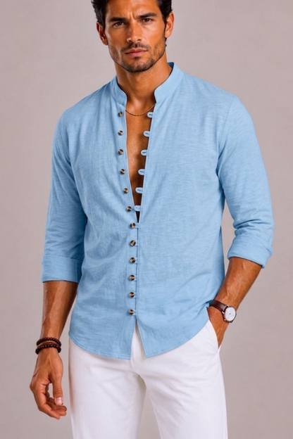 Saazoo | Men's Cotton Blend Grandad Collar Shirt