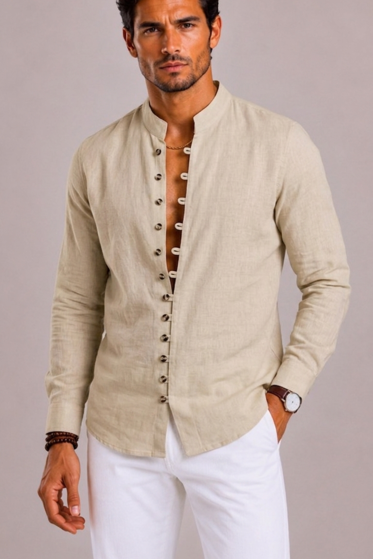 Saazoo | Men's Cotton Blend Grandad Collar Shirt