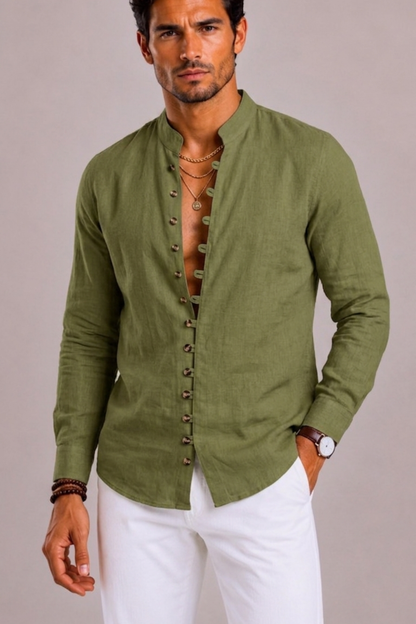 Saazoo | Men's Cotton Blend Grandad Collar Shirt